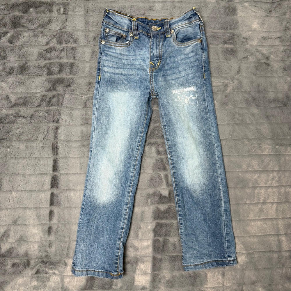True Religion Jeans Kids Size 7 Blue Medium Wash Straight Leg Horseshoe Logo